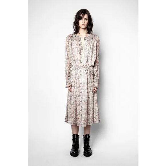 Zadig & Voltaire Raya Mousseline Mini Kale Dress Multicolor Size Medium - Picture 1 of 14